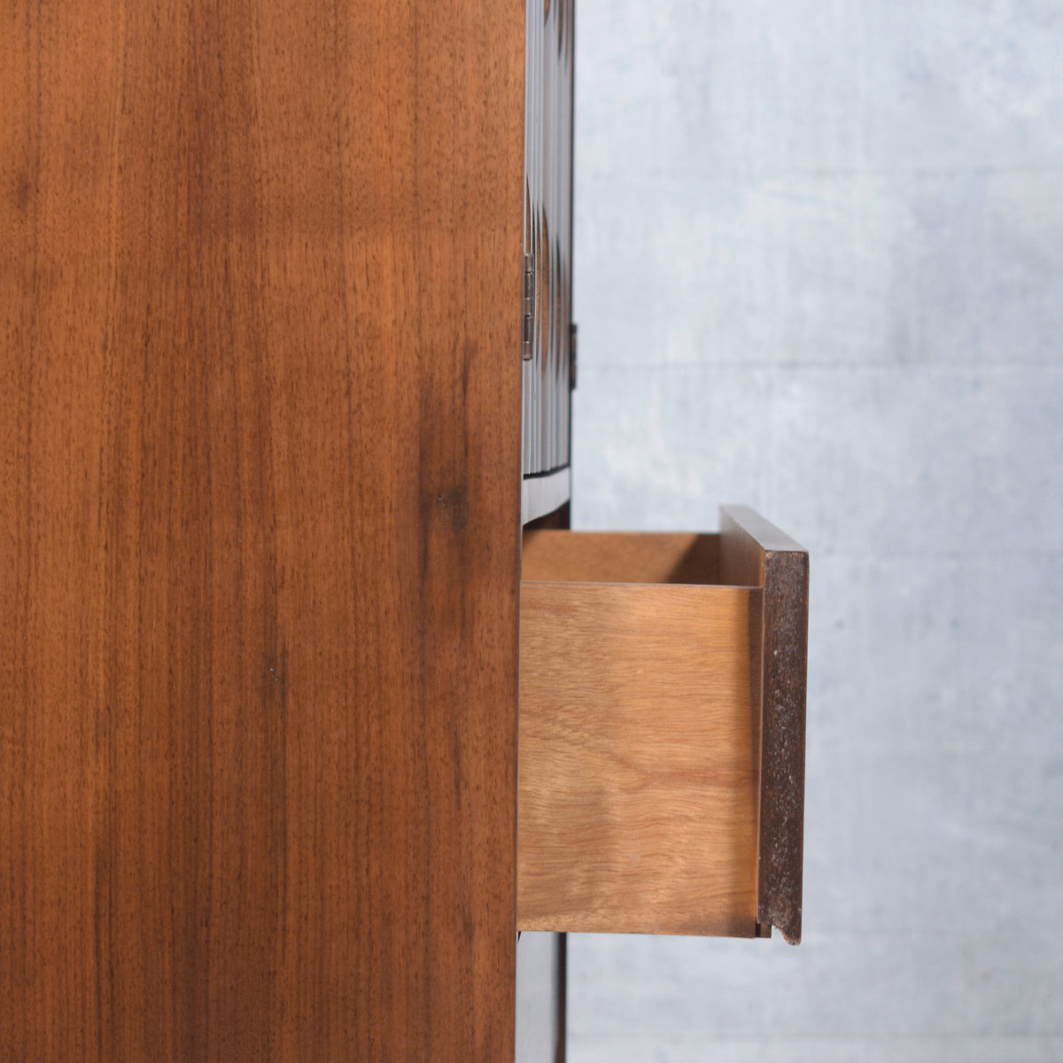 Vintage 1960s Walnut Chest of Drawers with Sculptured Doors