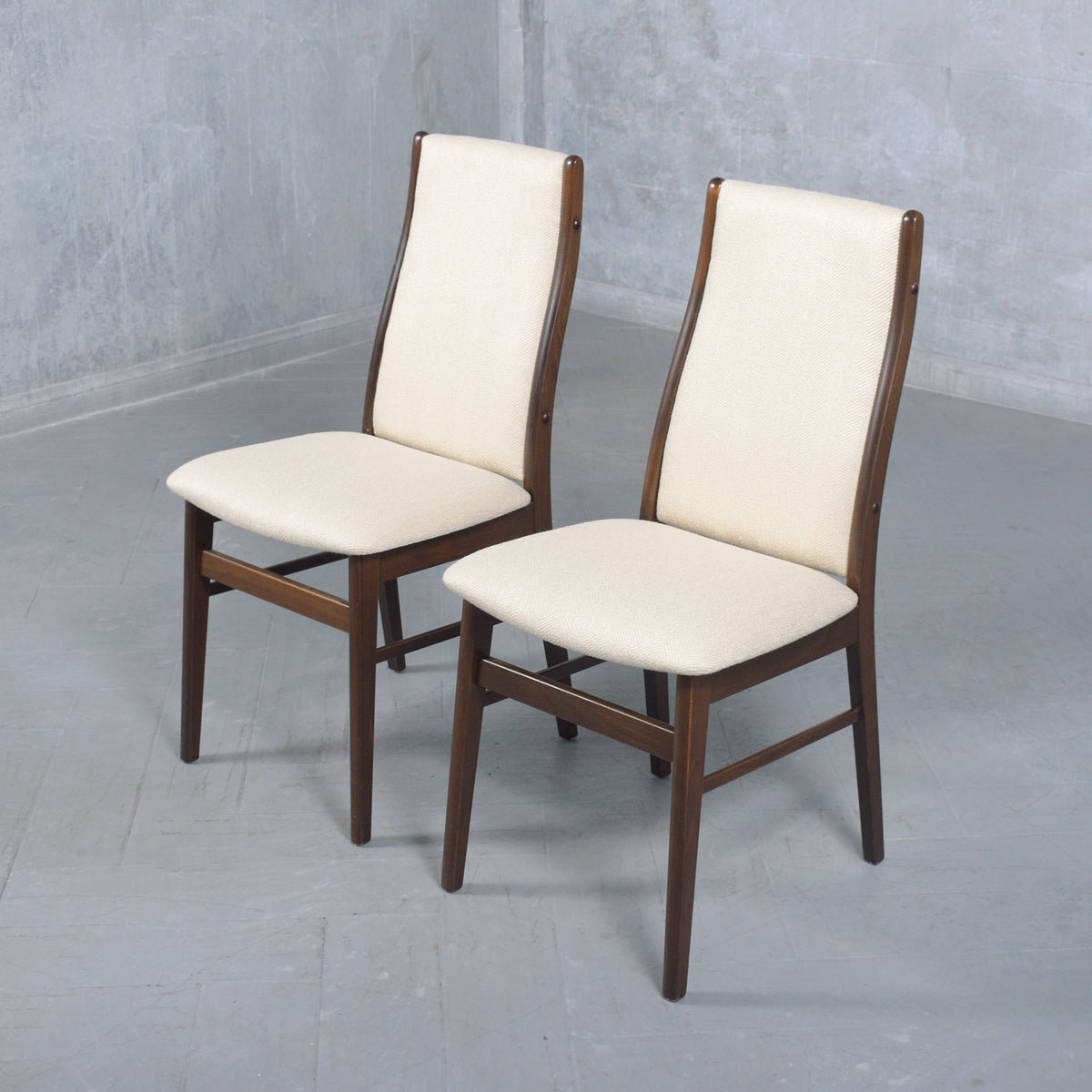 Restored Danish Modern Teak Dining Chairs: Sleek Elegance & Comfort