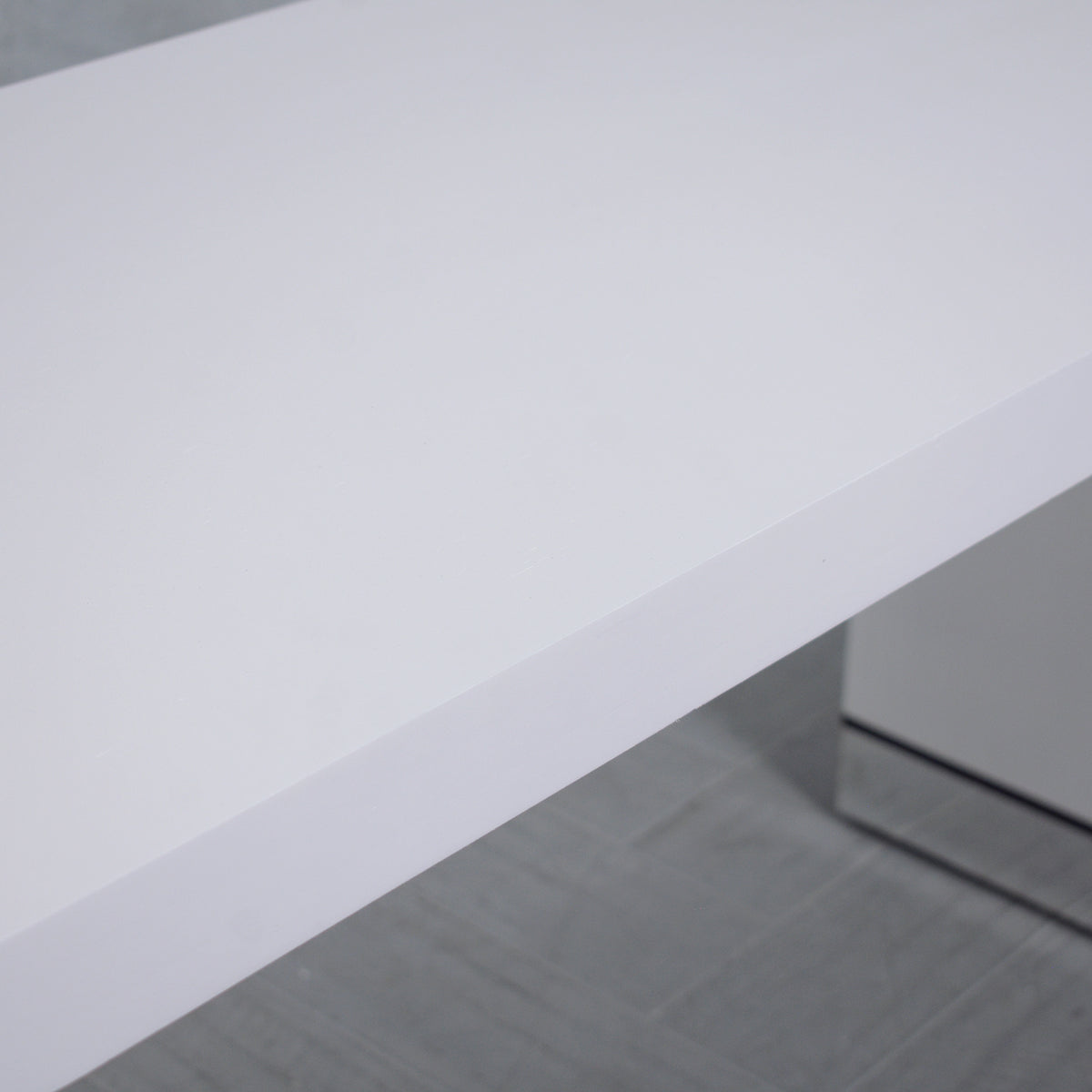 Restored 1990 Mid-Century Modern Sofa Console with White Finish & Chrome Accents