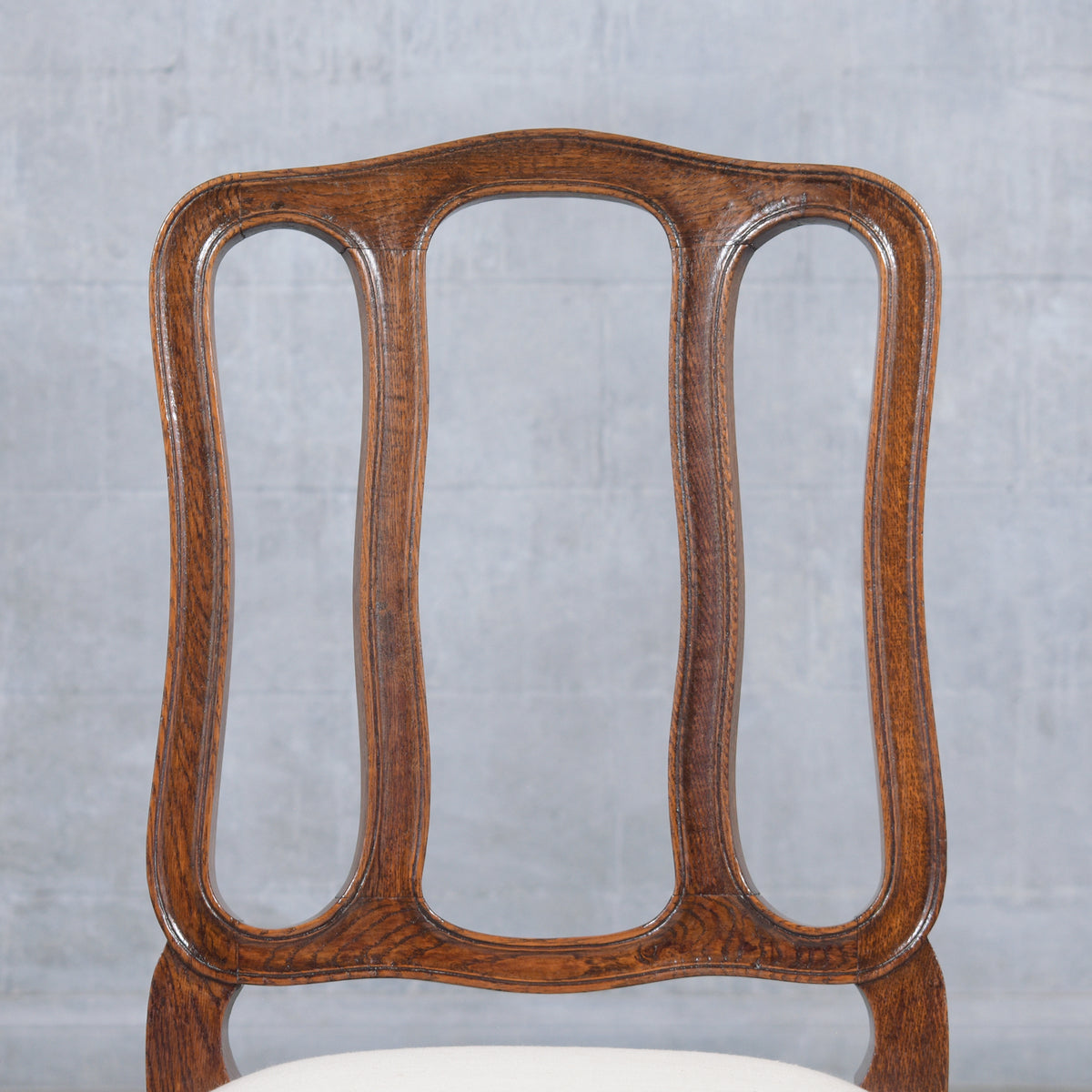 Set of Antique French Dining Chairs in Walnut & Ivory Linen: Elegantly Restored