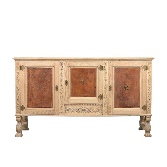 Antique French Oak Buffet with Bleached Finish and Carved Details