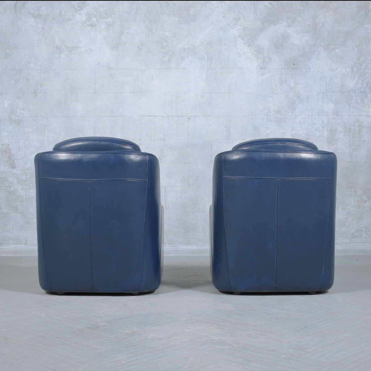 Vintage French Navy Blue Leather Lounge Chairs