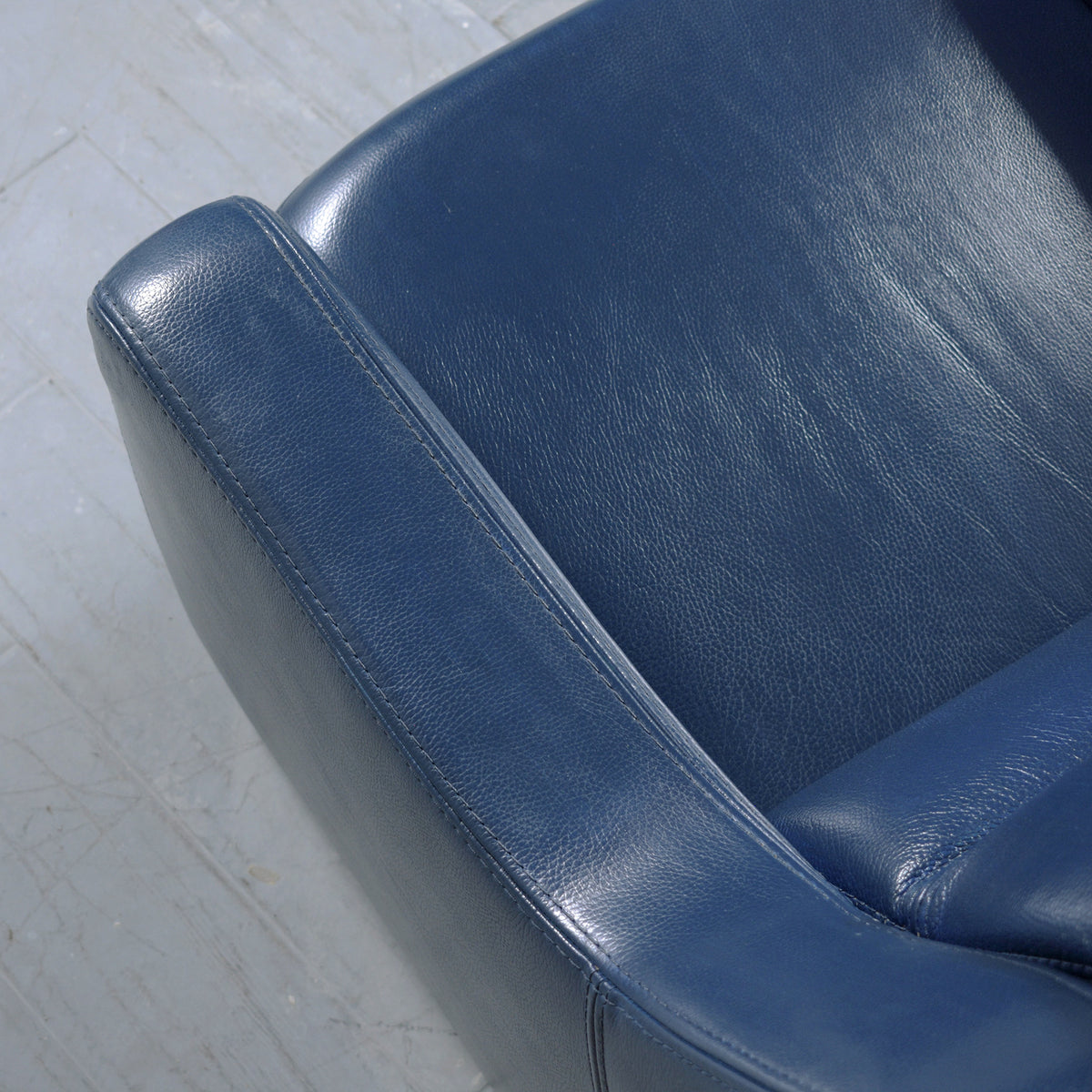 Vintage French Navy Blue Leather Lounge Chairs
