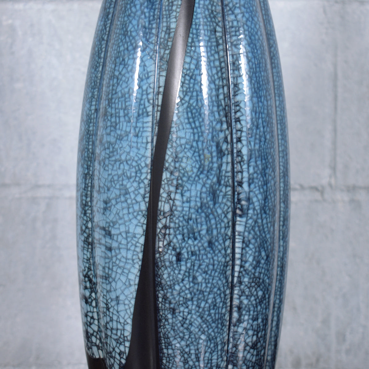 Restored Mid-Century Porcelain Tall Table Lamps in Blue and Black - a Pair
