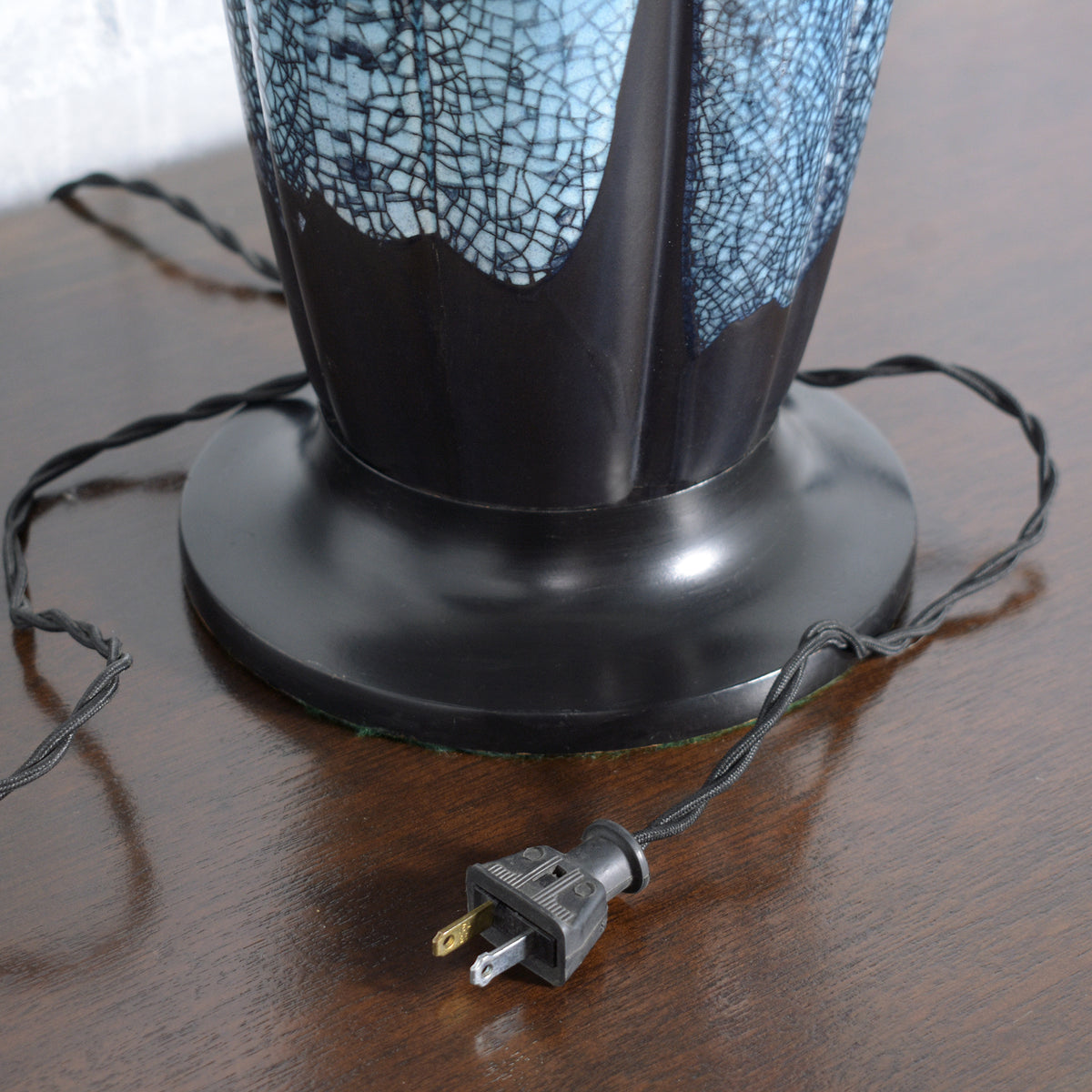 Restored Mid-Century Porcelain Tall Table Lamps in Blue and Black - a Pair