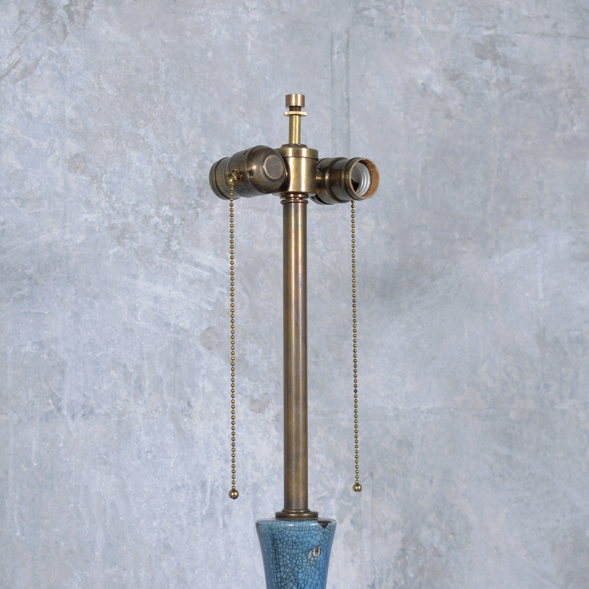 Restored Mid-Century Porcelain Tall Table Lamps in Blue and Black - a Pair