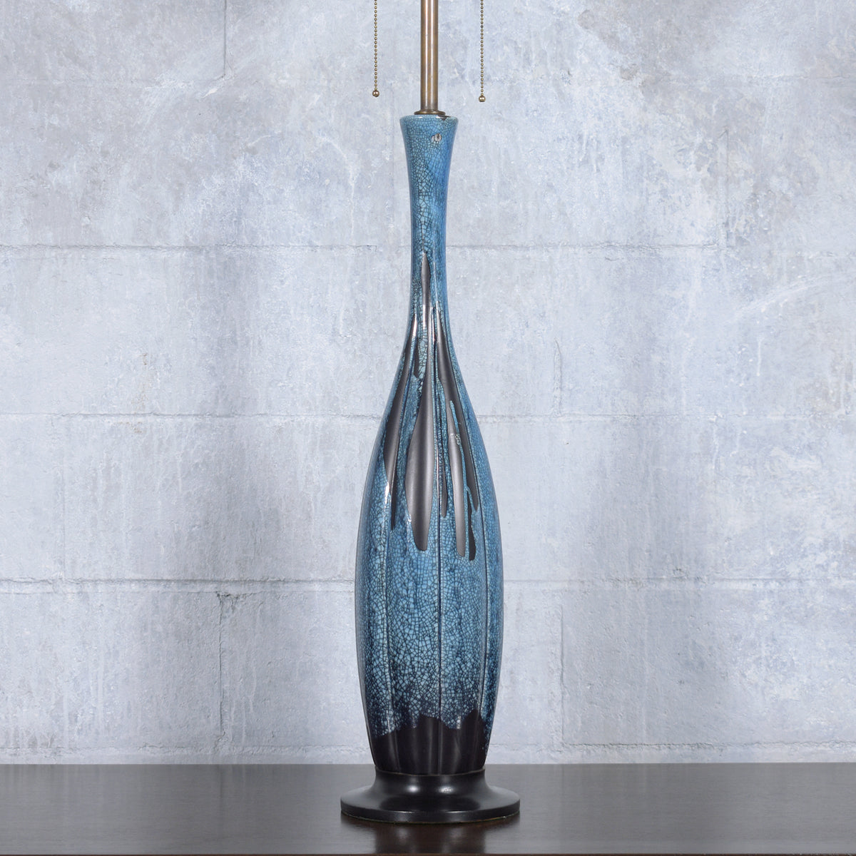 Restored Mid-Century Porcelain Tall Table Lamps in Blue and Black - a Pair