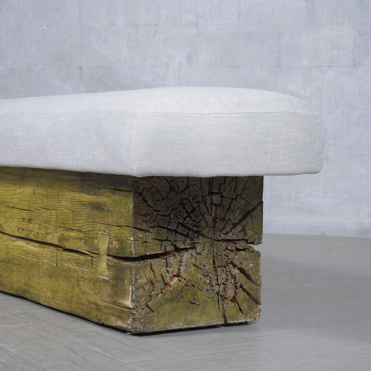 Restored Modern Slab Bench with Cushion