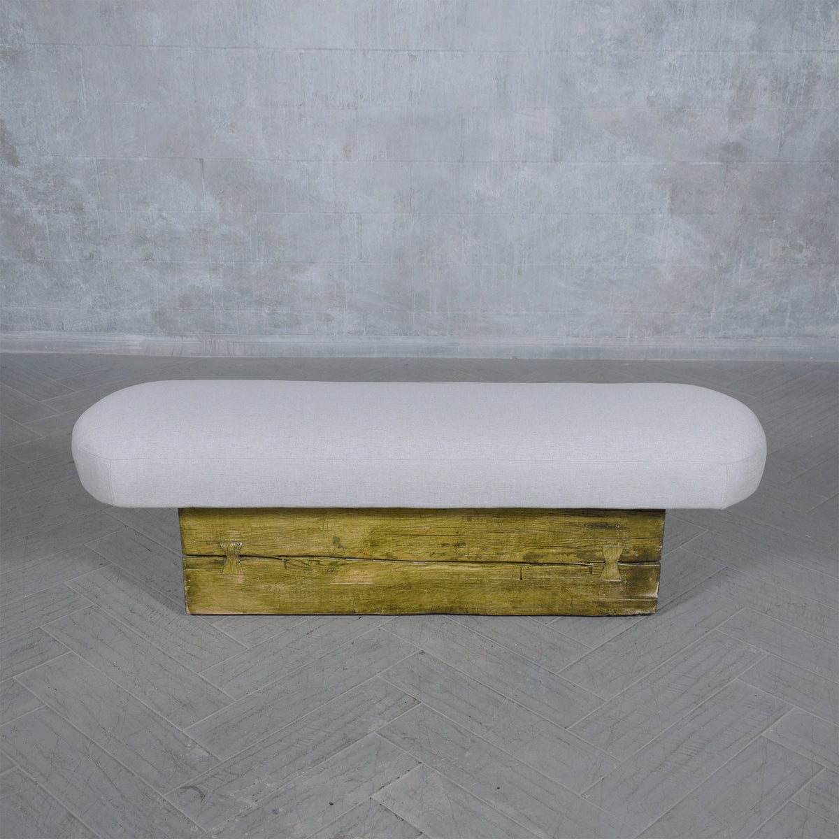 Restored Modern Slab Bench with Cushion