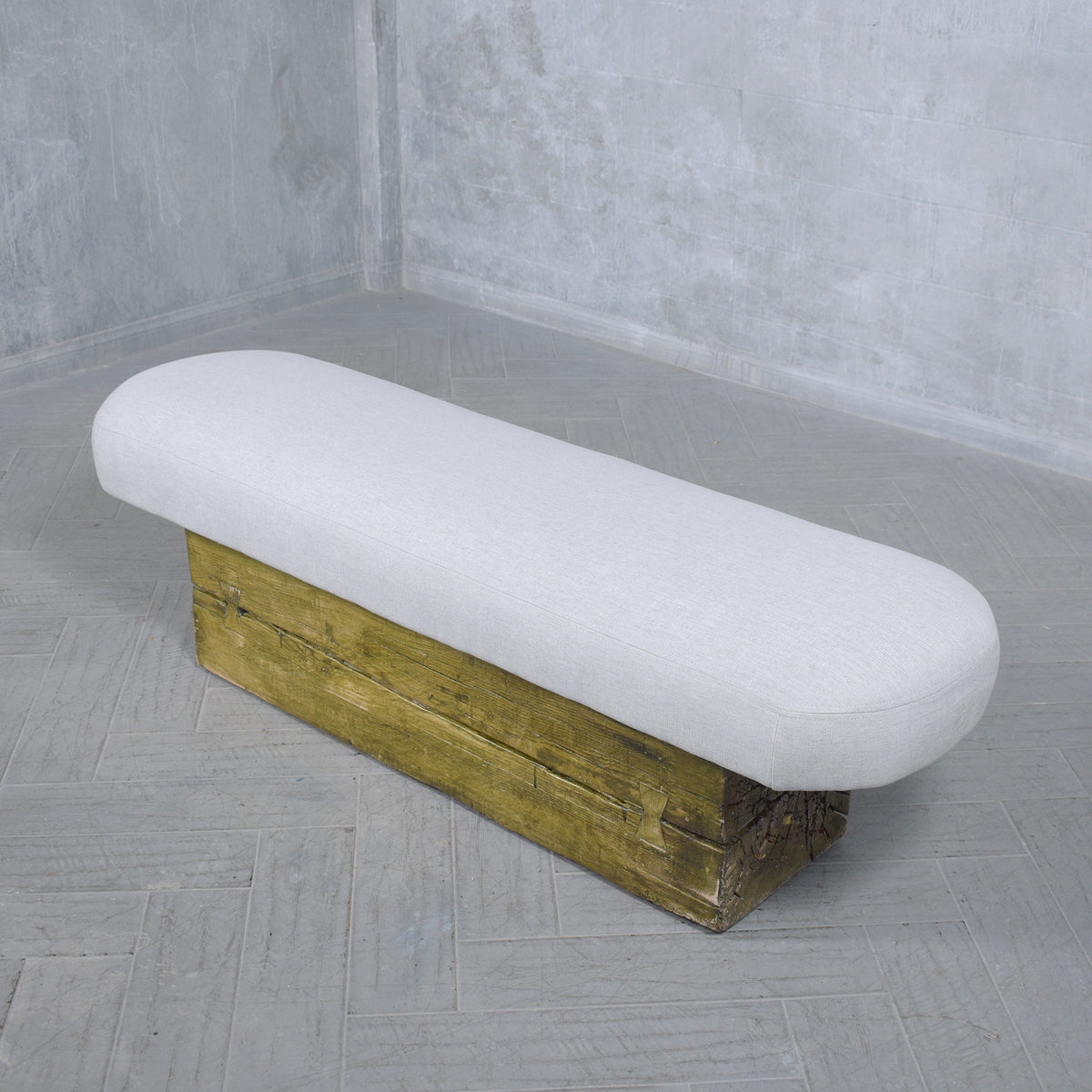 Restored Modern Slab Bench with Cushion