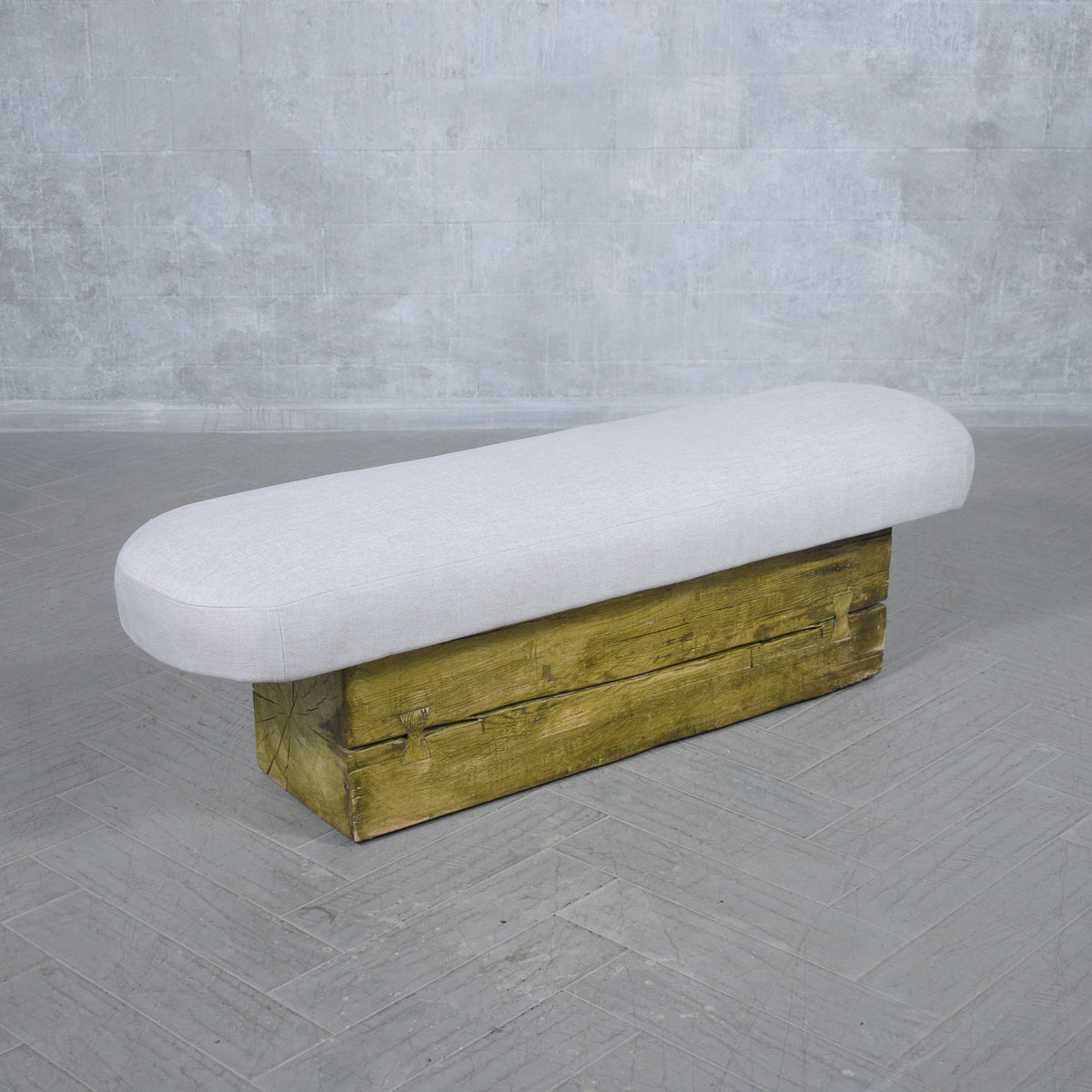 Restored Modern Slab Bench with Cushion