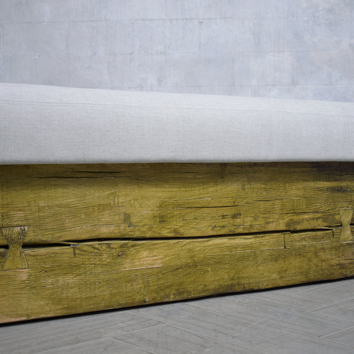 Restored Modern Slab Bench with Cushion