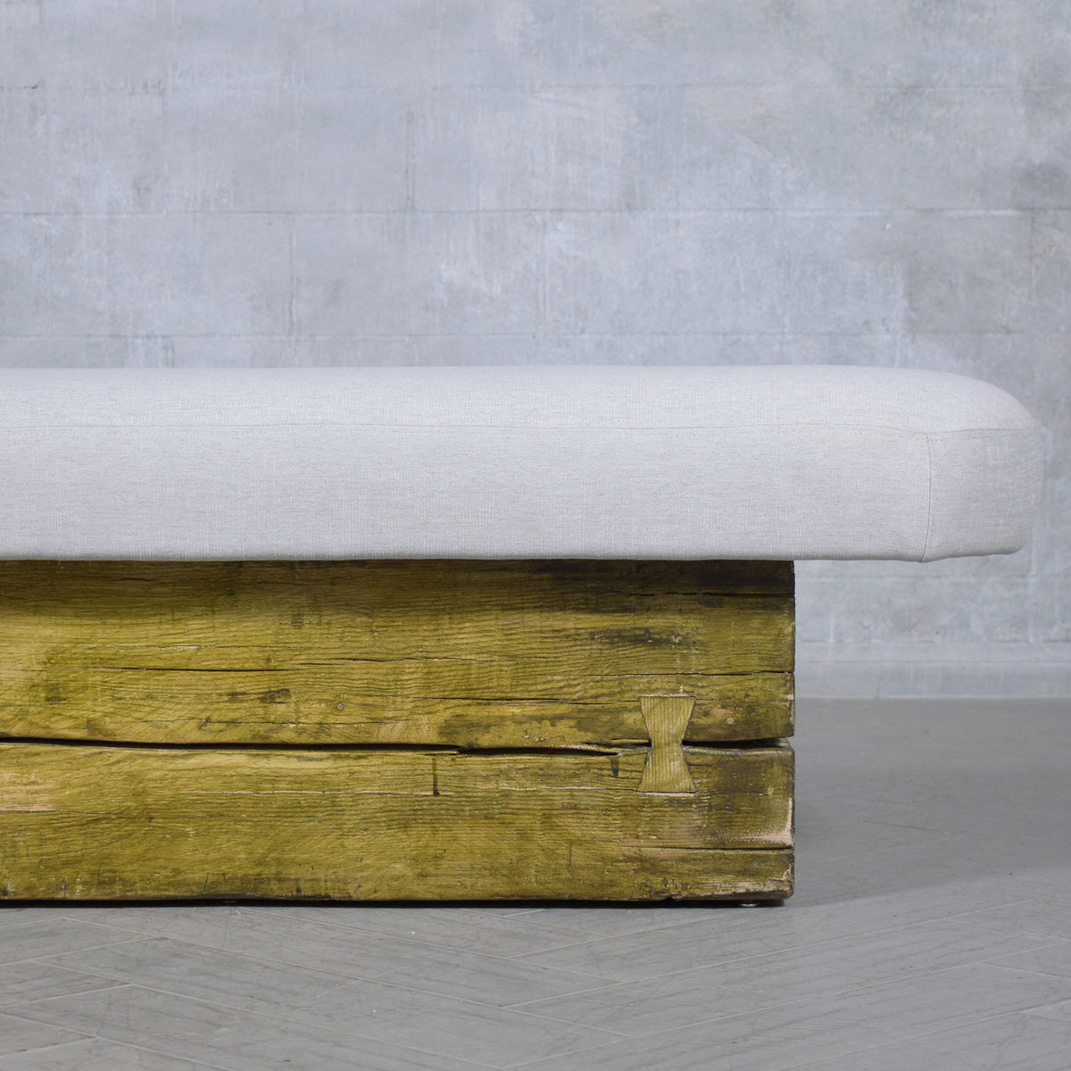 Restored Modern Slab Bench with Cushion