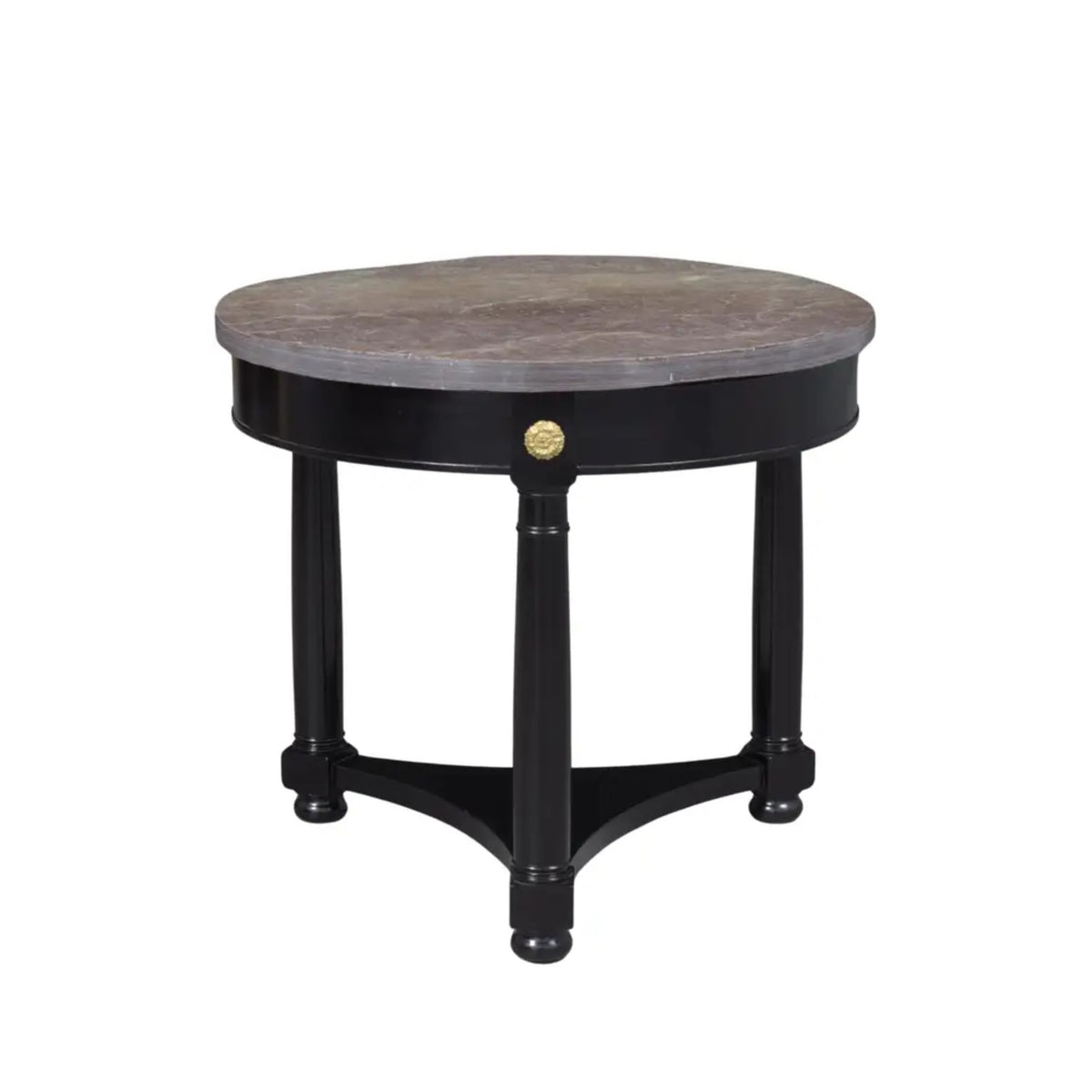 Vintage Regency-Style Round Side Table with Grey Marble Top & Brass Accents