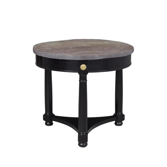 Vintage Regency-Style Round Side Table with Grey Marble Top & Brass Accents