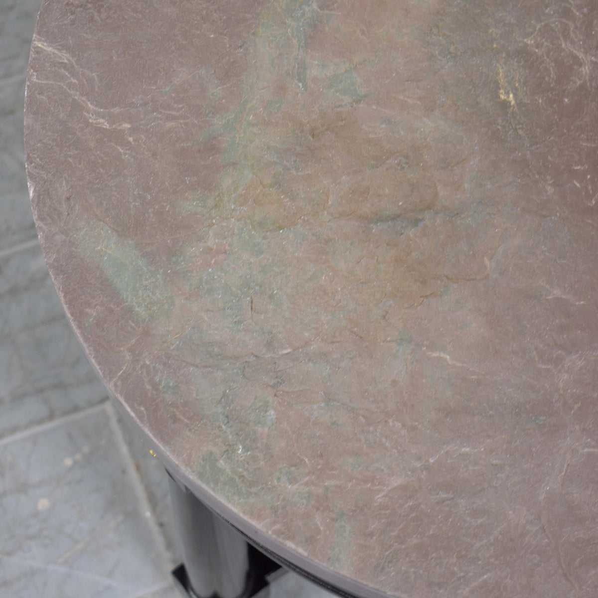 Vintage Regency-Style Round Side Table with Grey Marble Top & Brass Accents