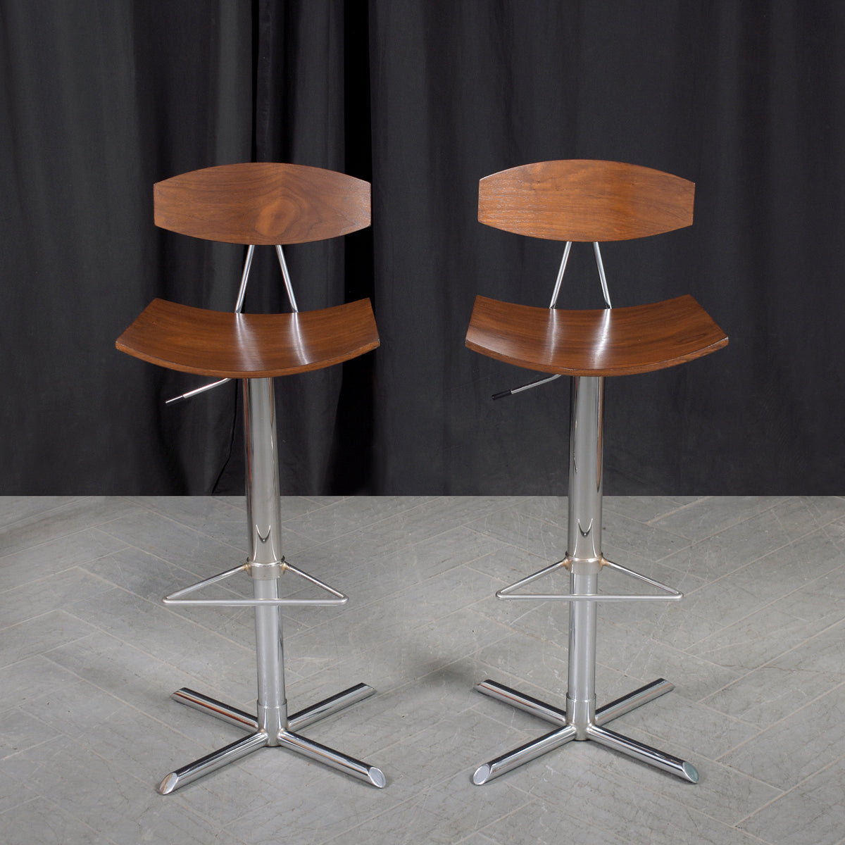 Vintage Modern Swivel Adjustable Bentwood & Steel Barstools