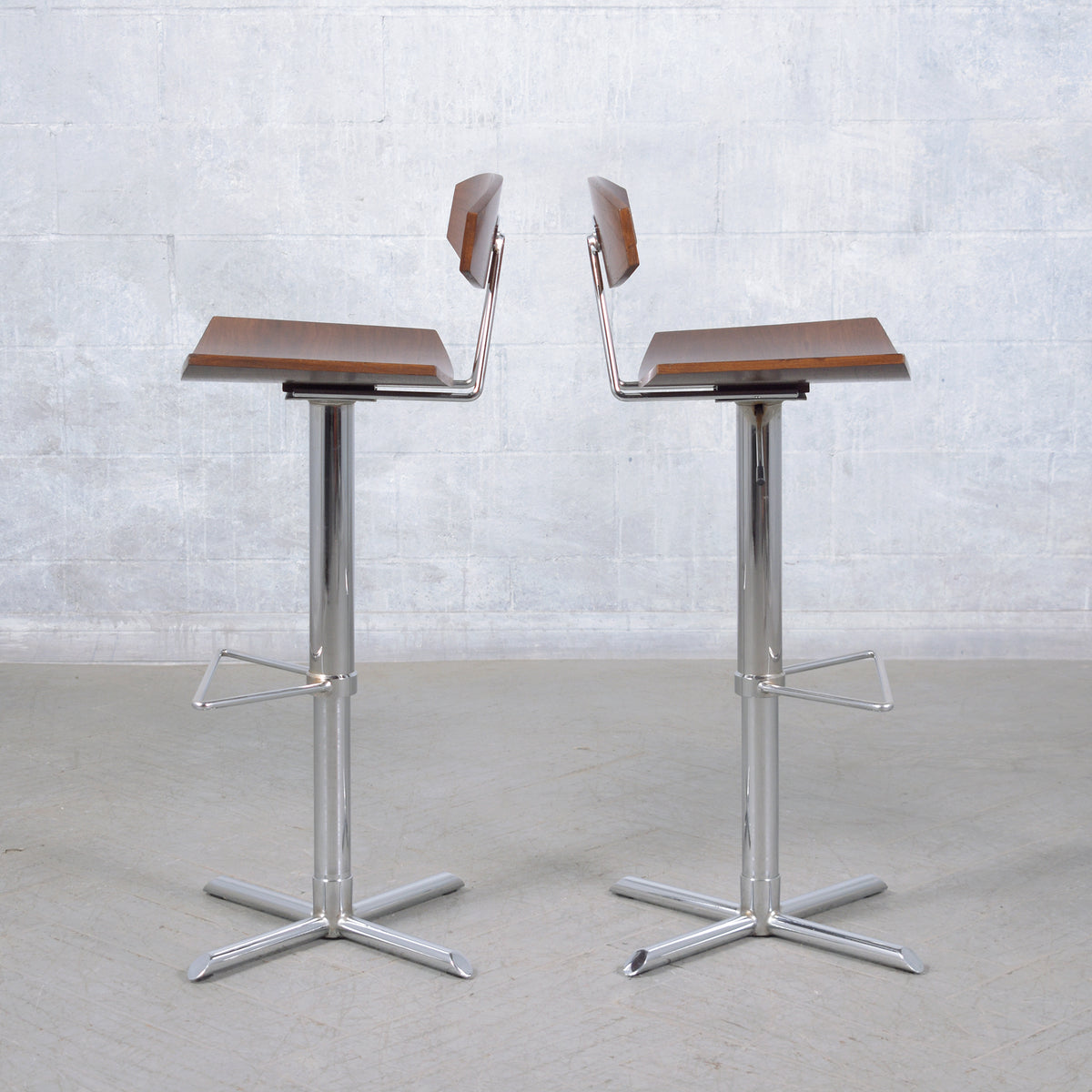 Vintage Modern Swivel Adjustable Bentwood & Steel Barstools