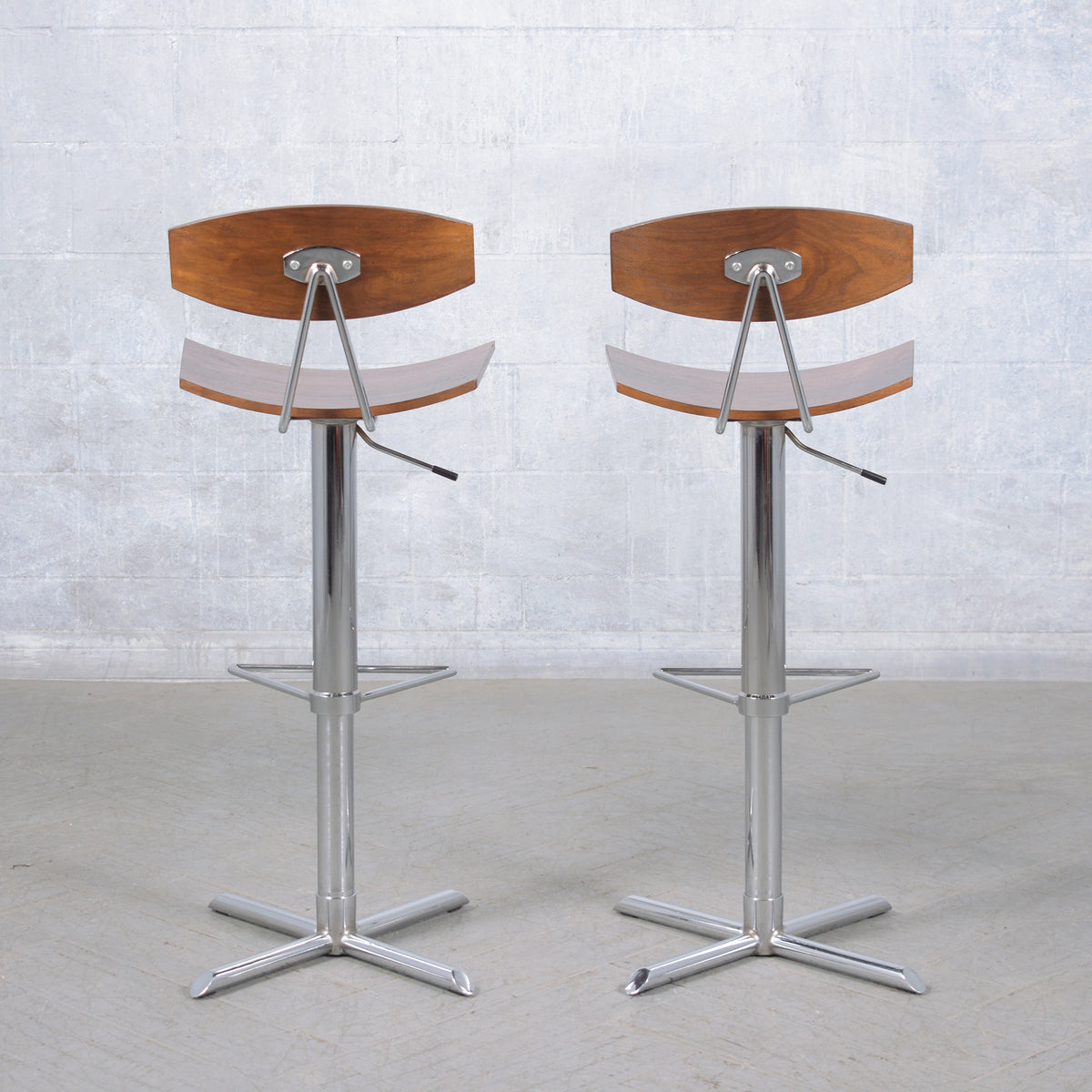 Vintage Modern Swivel Adjustable Bentwood & Steel Barstools