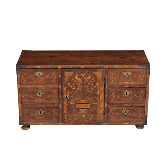 Exquisite 18th-Century Spanish Barqueño Cabinet: Walnut with Marquetry Inlays