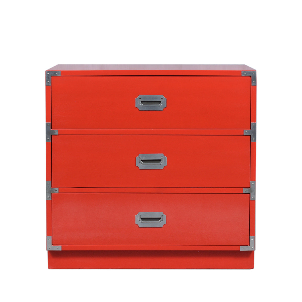 Vintage Modern Campaign-Style Chest of Drawers in Custom Red Finish