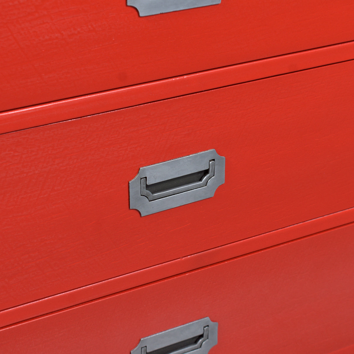 Vintage Modern Campaign-Style Chest of Drawers in Custom Red Finish