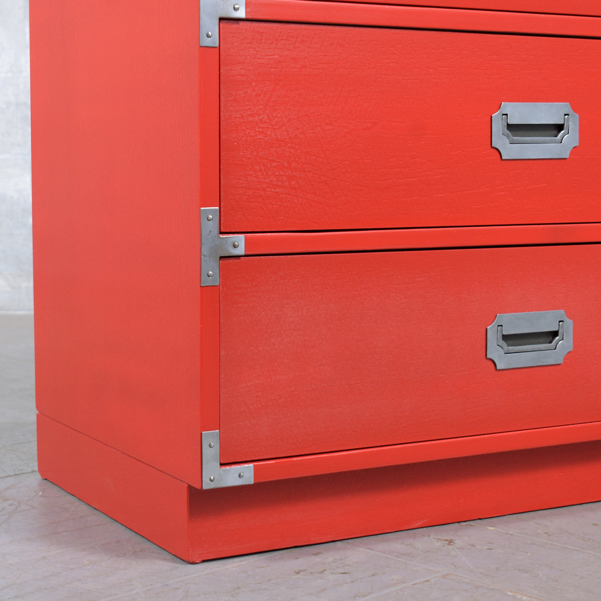 Vintage Modern Campaign-Style Chest of Drawers in Custom Red Finish
