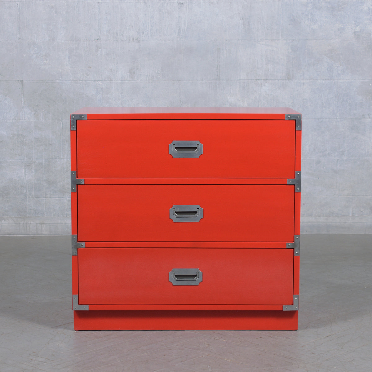 Vintage Modern Campaign-Style Chest of Drawers in Custom Red Finish