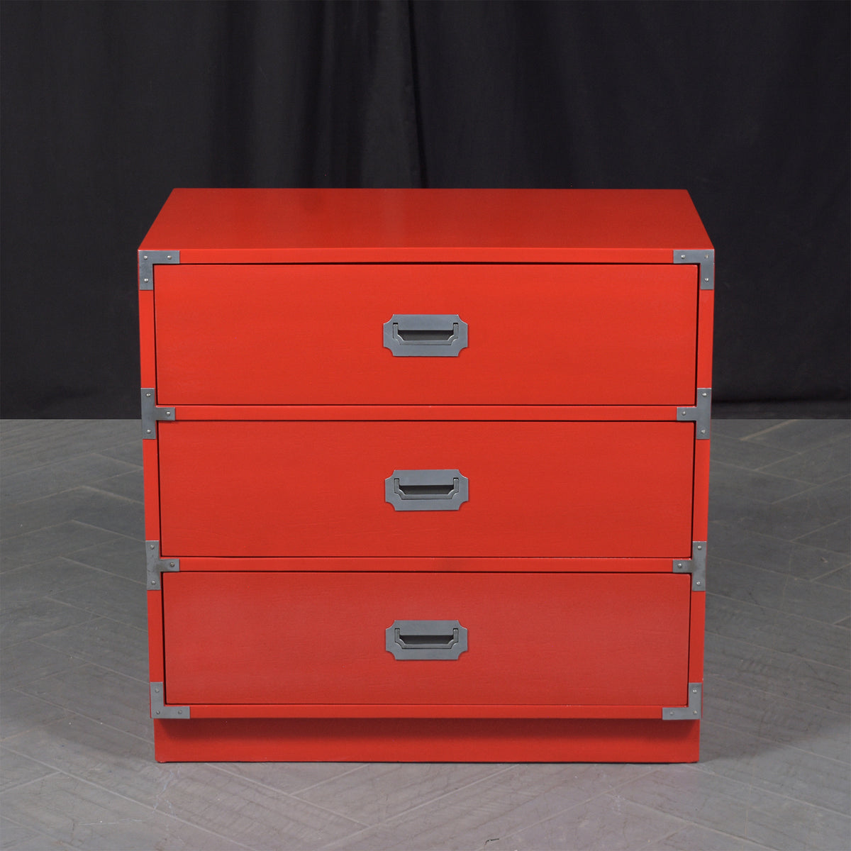 Vintage Modern Campaign-Style Chest of Drawers in Custom Red Finish