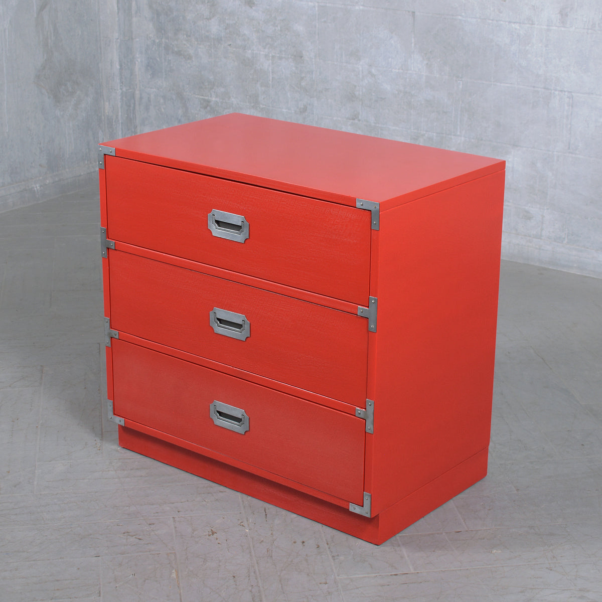 Vintage Modern Campaign-Style Chest of Drawers in Custom Red Finish