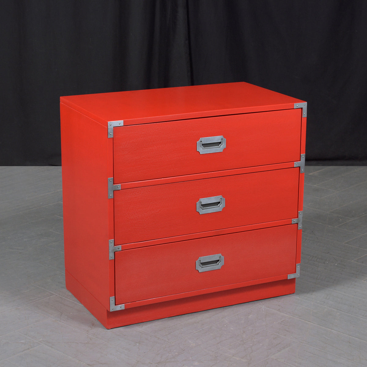 Vintage Modern Campaign-Style Chest of Drawers in Custom Red Finish