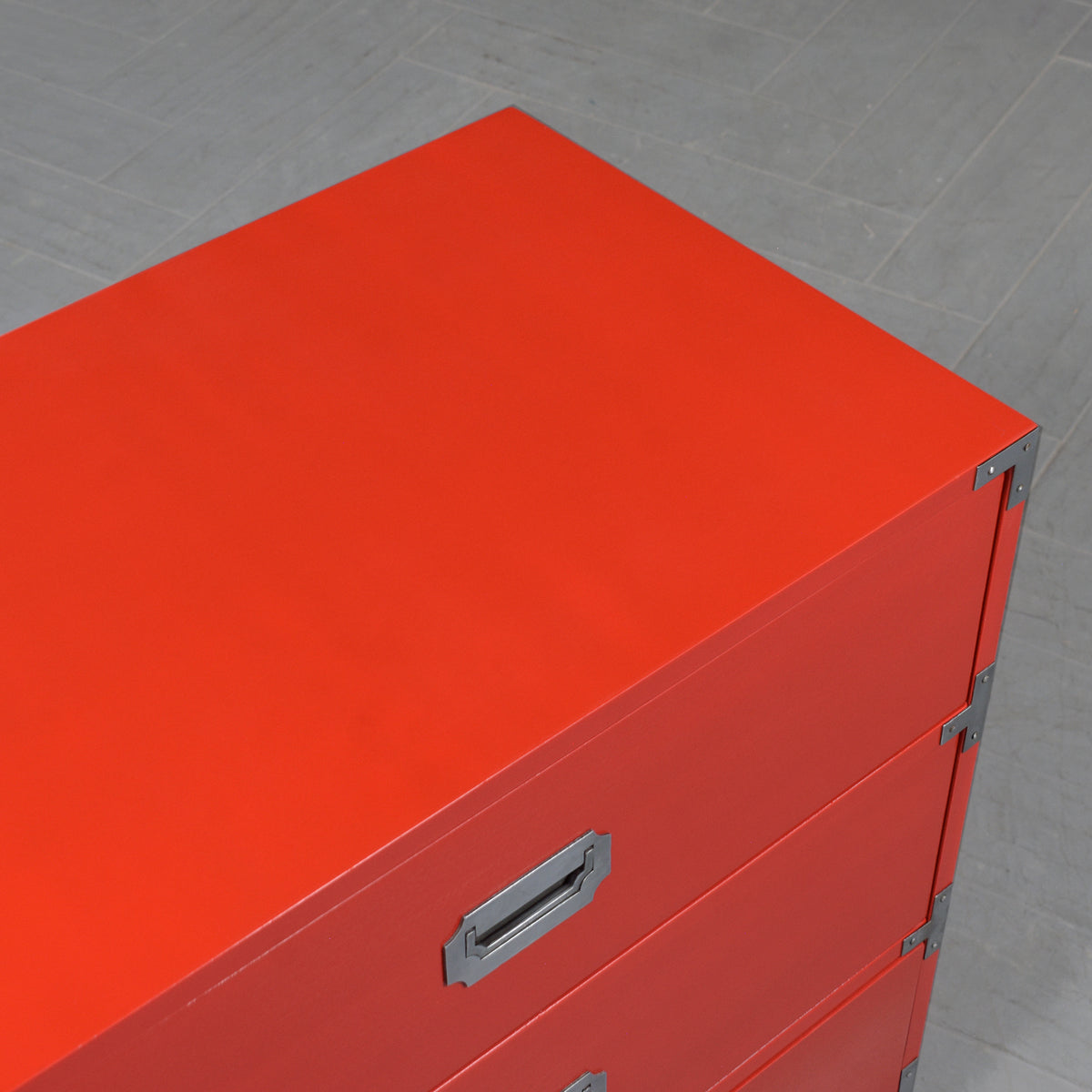 Vintage Modern Campaign-Style Chest of Drawers in Custom Red Finish