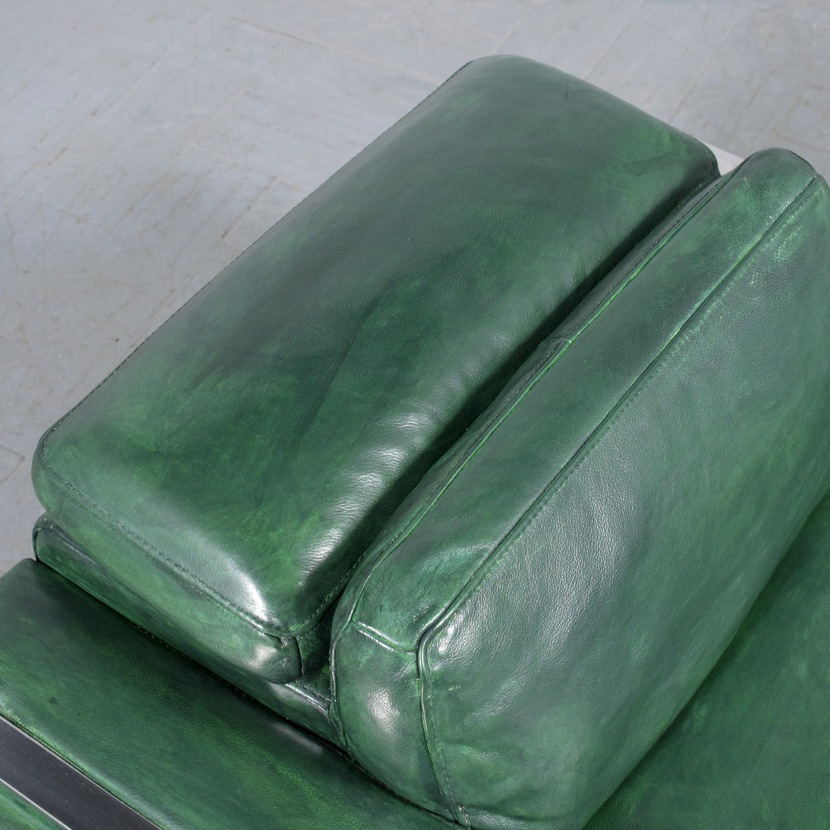 Restored Modern Lounge Chairs in Light Green Leather with Chrome Details