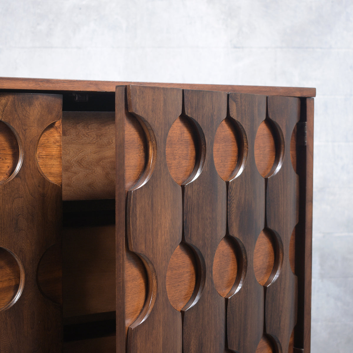 Vintage 1960s Walnut Chest of Drawers with Sculptured Doors
