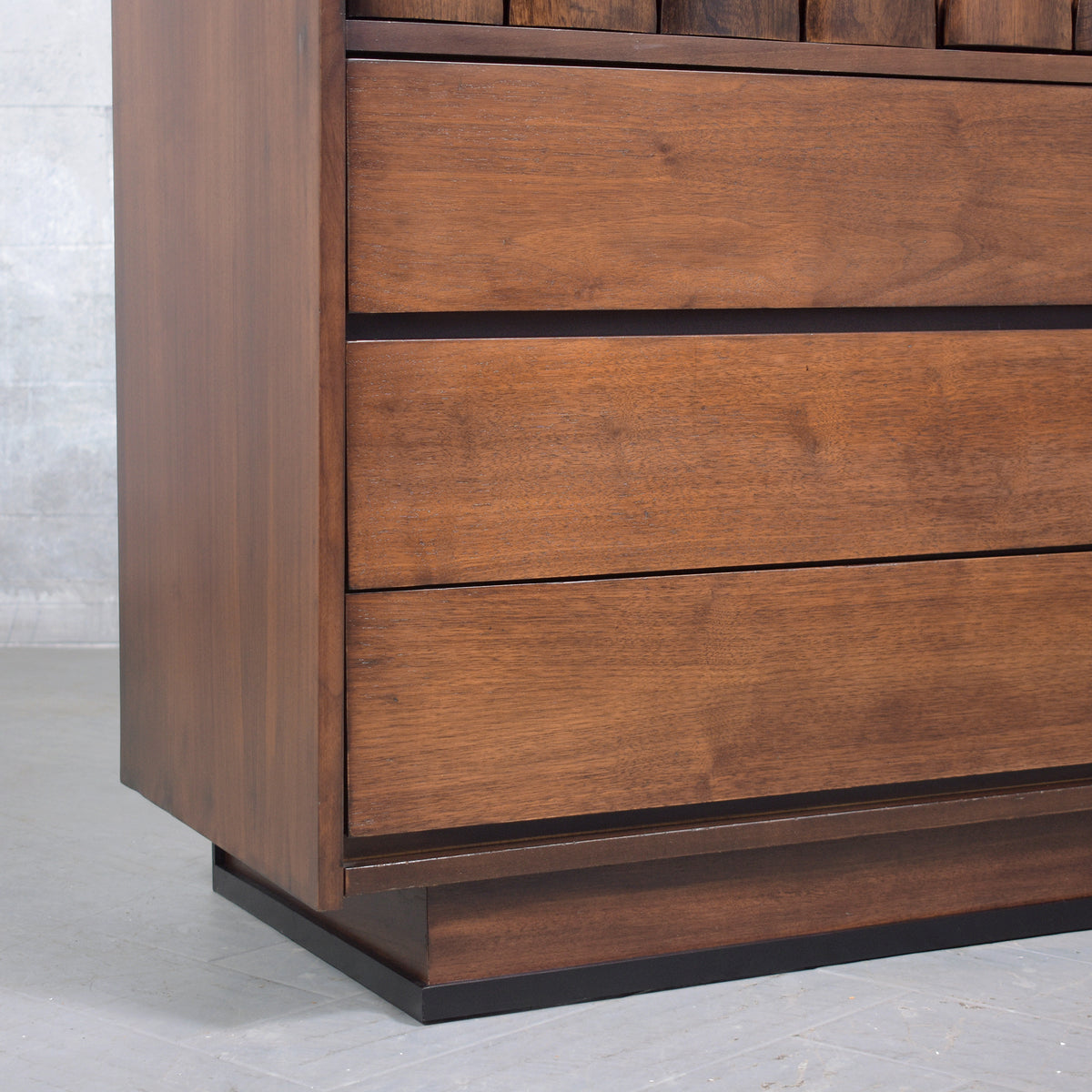 Vintage 1960s Walnut Chest of Drawers with Sculptured Doors