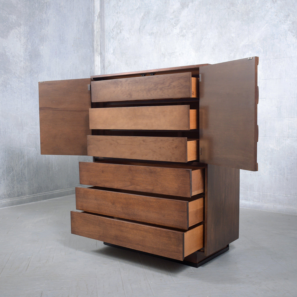Vintage 1960s Walnut Chest of Drawers with Sculptured Doors