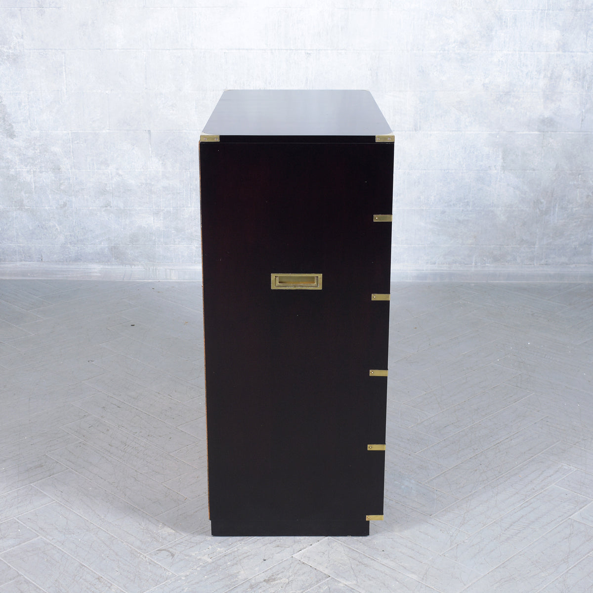 1940s Ebonized Campaign Mahogany Chest of Drawers