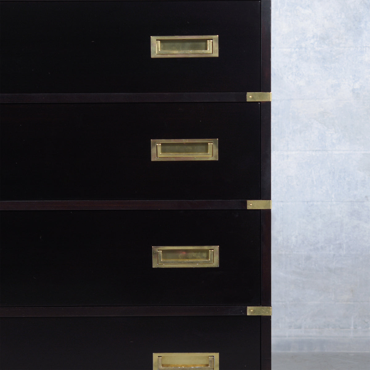 1940s Ebonized Campaign Mahogany Chest of Drawers