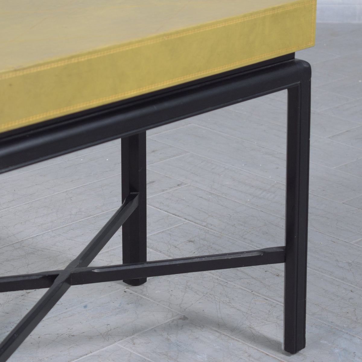 Pair of Restored Vintage Sheraton Style Side Tables with Green Leather Top