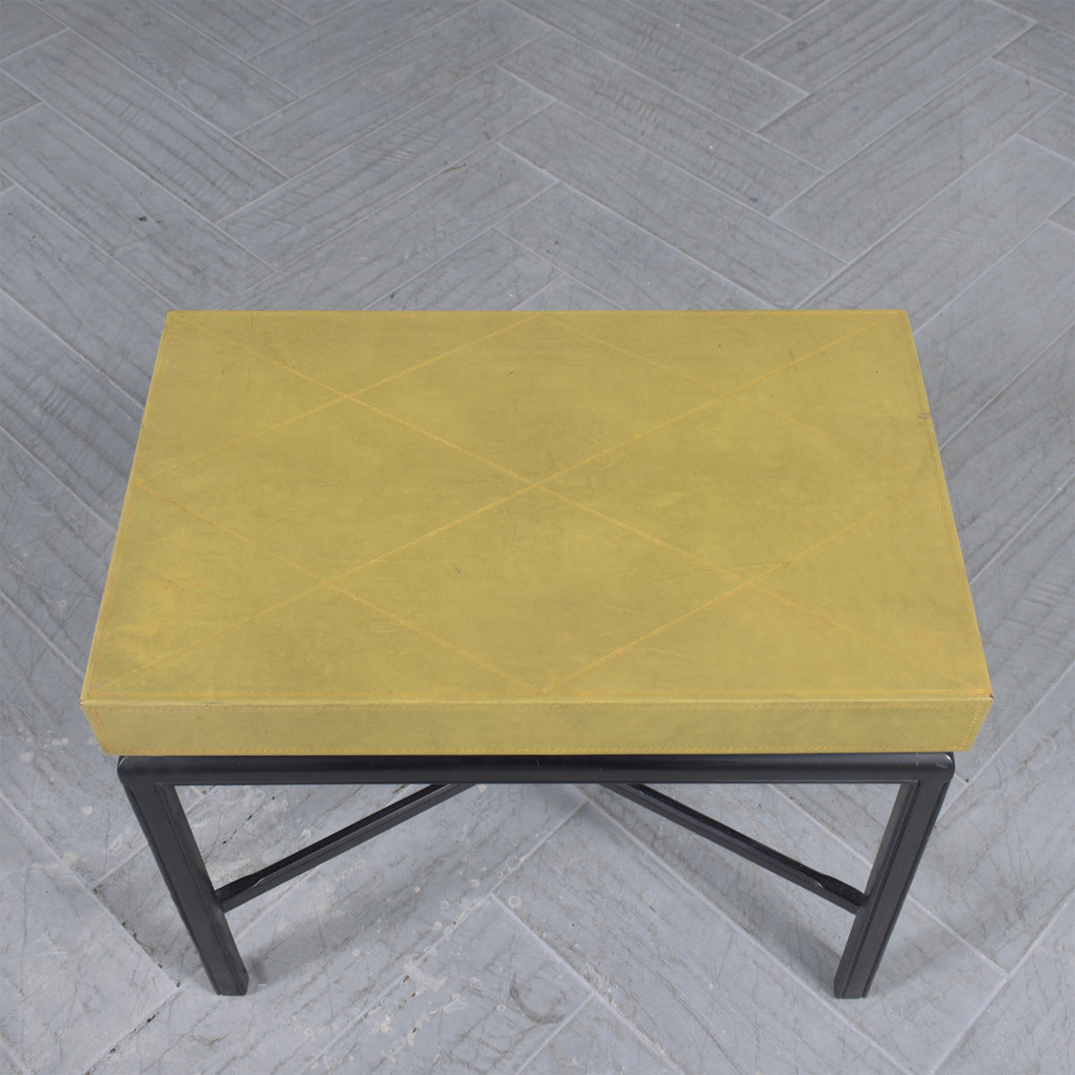 Pair of Restored Vintage Sheraton Style Side Tables with Green Leather Top