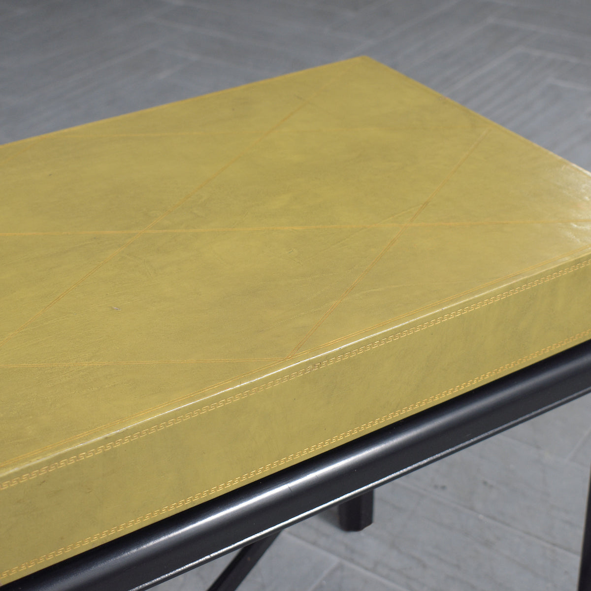 Pair of Restored Vintage Sheraton Style Side Tables with Green Leather Top