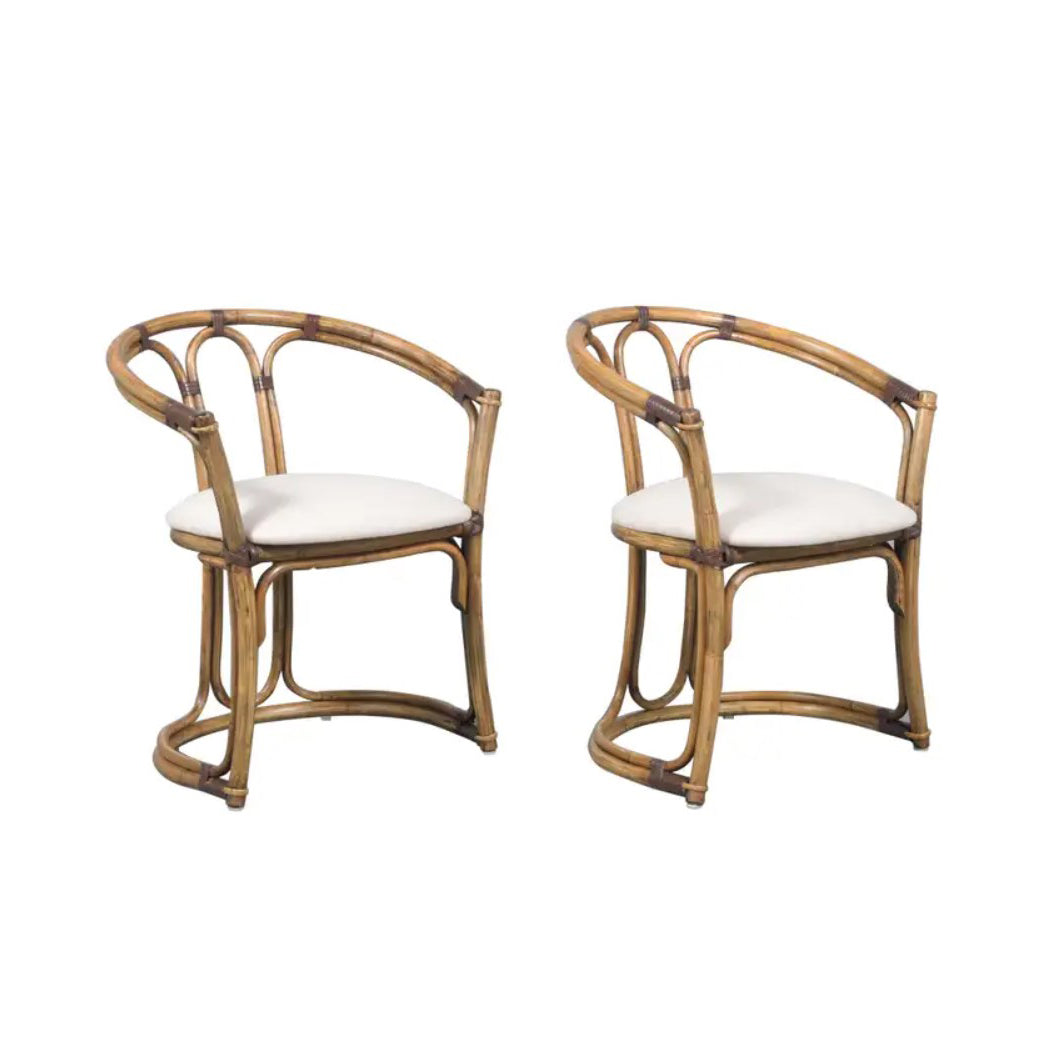 Restored Vintage Pair of Bamboo Barrel Chairs with Ivory Fabric