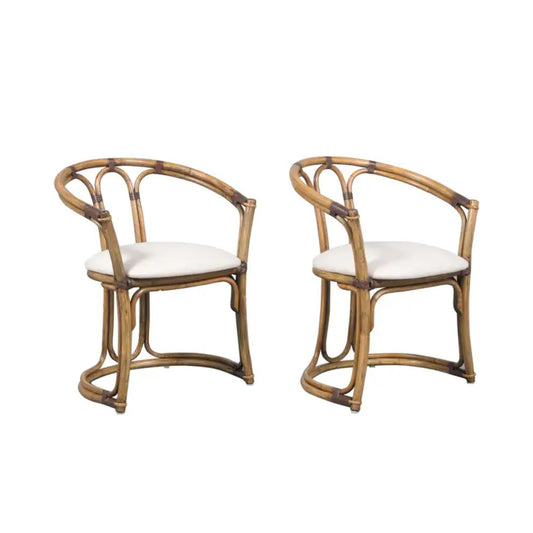 Restored Vintage Pair of Bamboo Barrel Chairs with Ivory Fabric