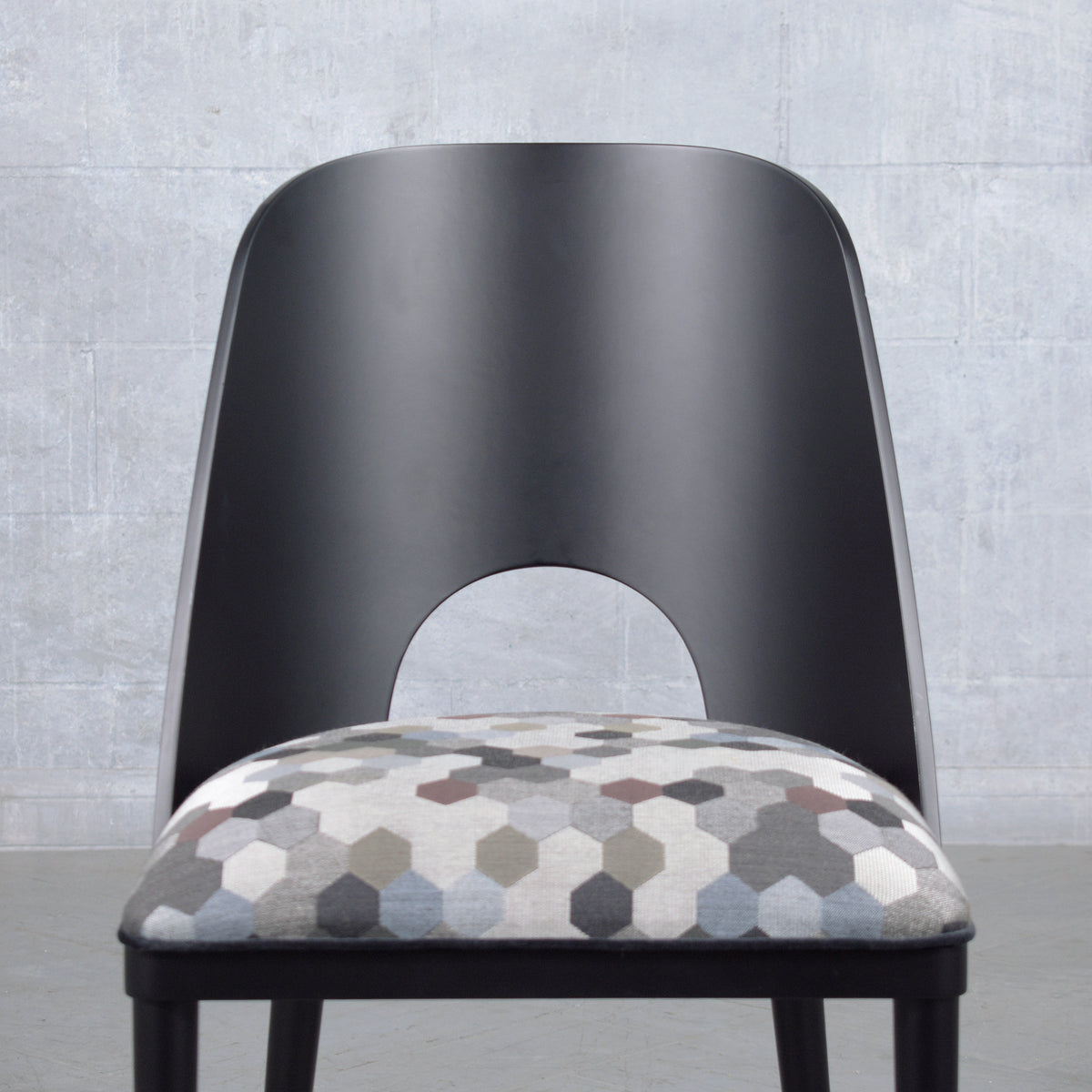 Set of Ten Modern Dining Chairs with Barrel Backs and Multicolor Upholstery
