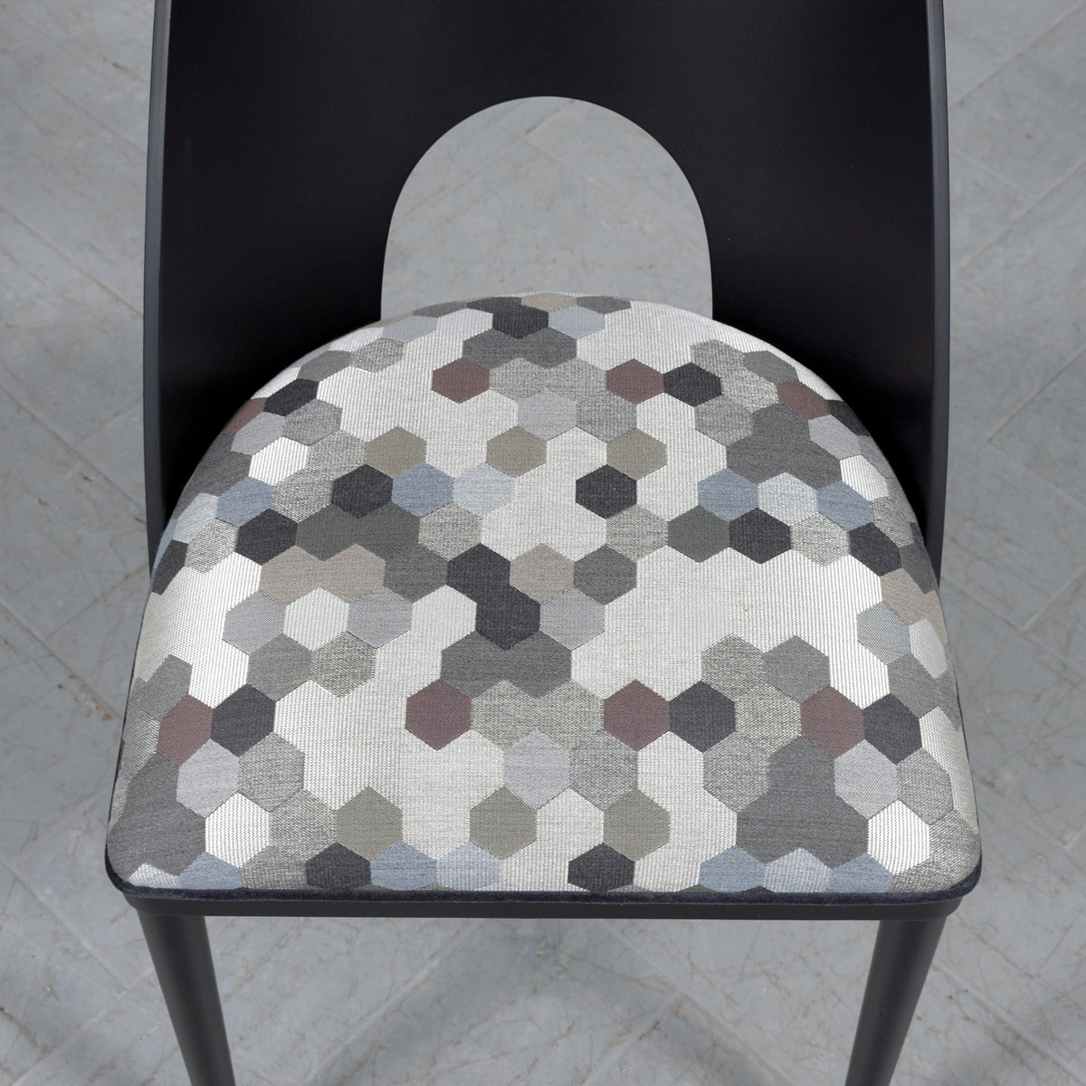 Set of Ten Modern Dining Chairs with Barrel Backs and Multicolor Upholstery