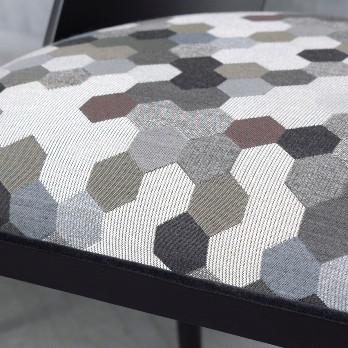 Set of Ten Modern Dining Chairs with Barrel Backs and Multicolor Upholstery