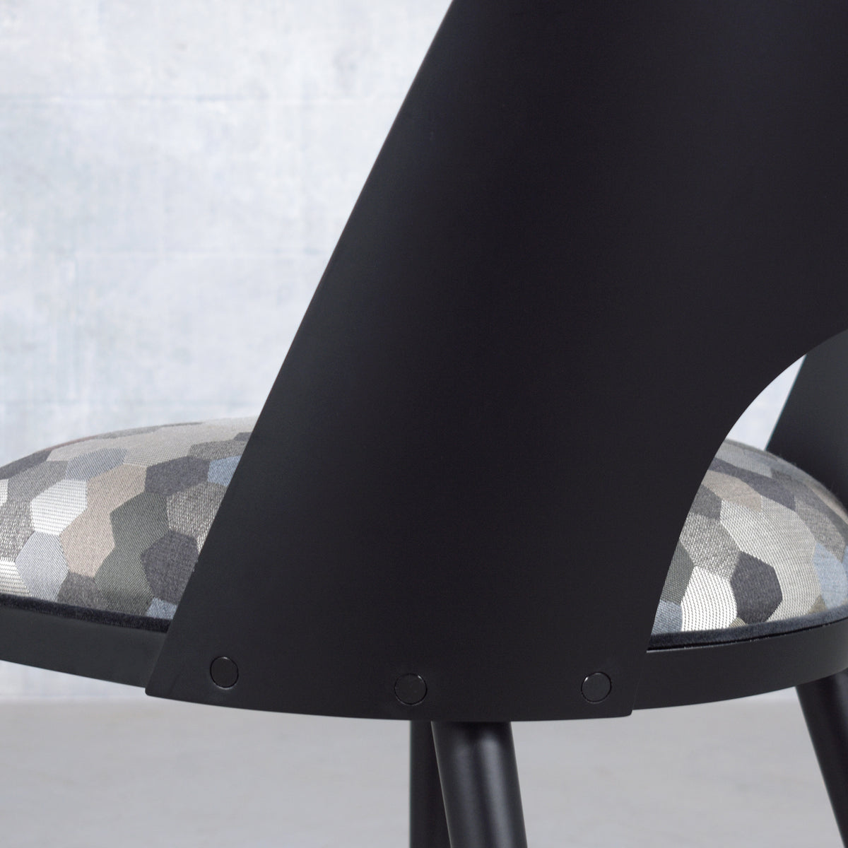 Set of Ten Modern Dining Chairs with Barrel Backs and Multicolor Upholstery