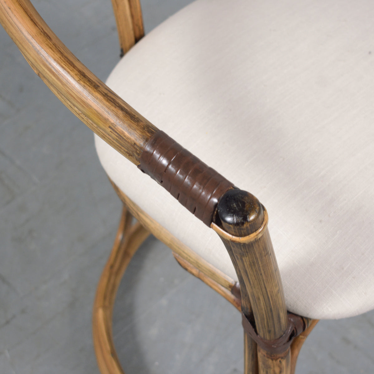 Restored Vintage Pair of Bamboo Barrel Chairs with Ivory Fabric
