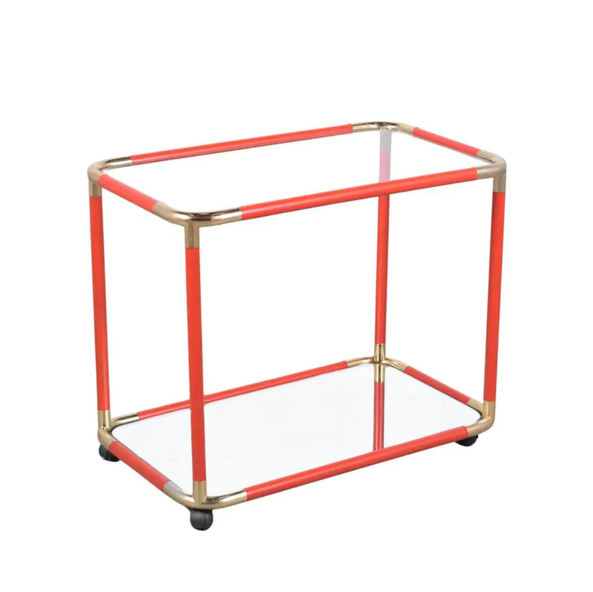 Restored 1980s Vintage Bar Cart in Wood, Brass, and Glass
