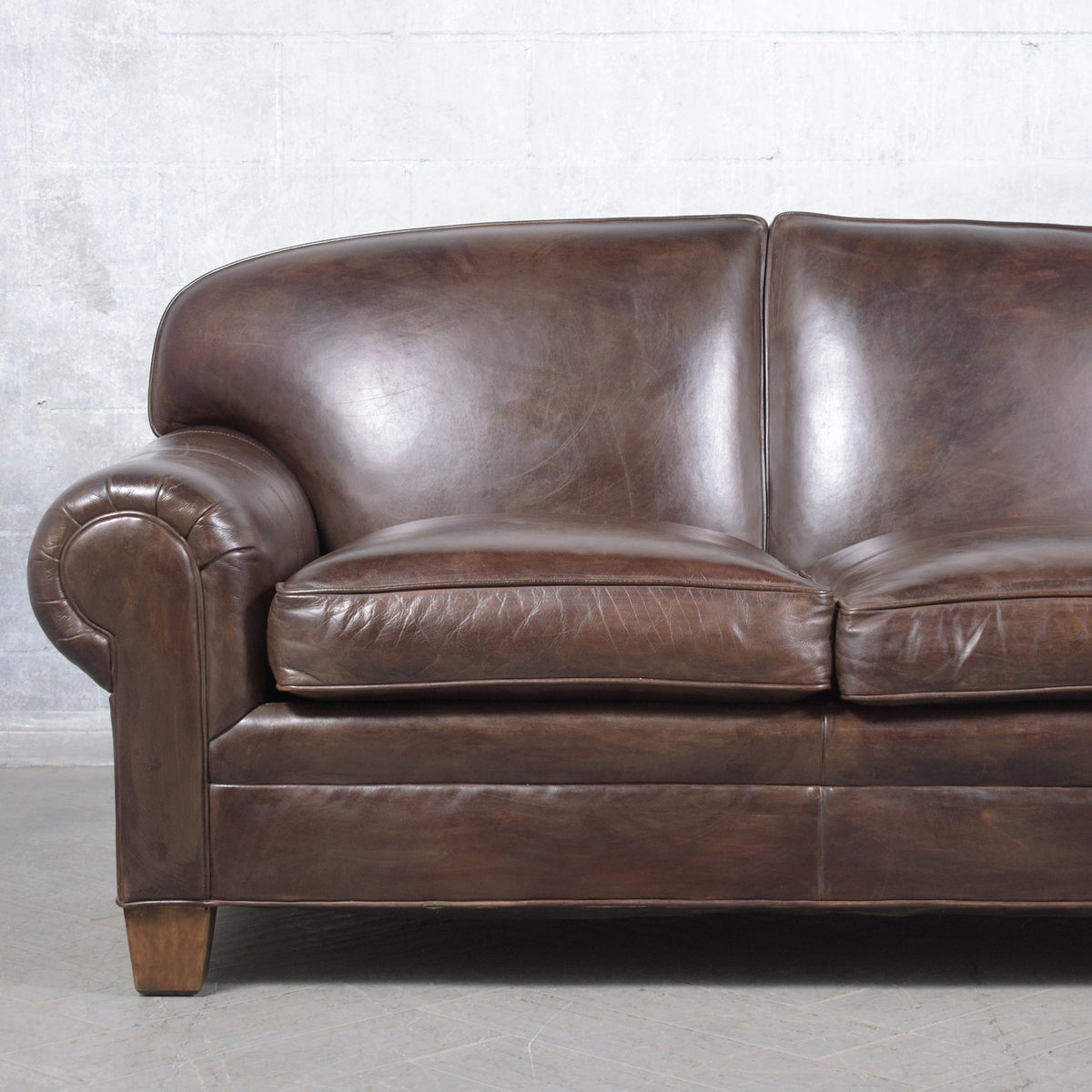Ralph Lauren English Roll-Arm Leather Sofa in Dark Chocolate Brown